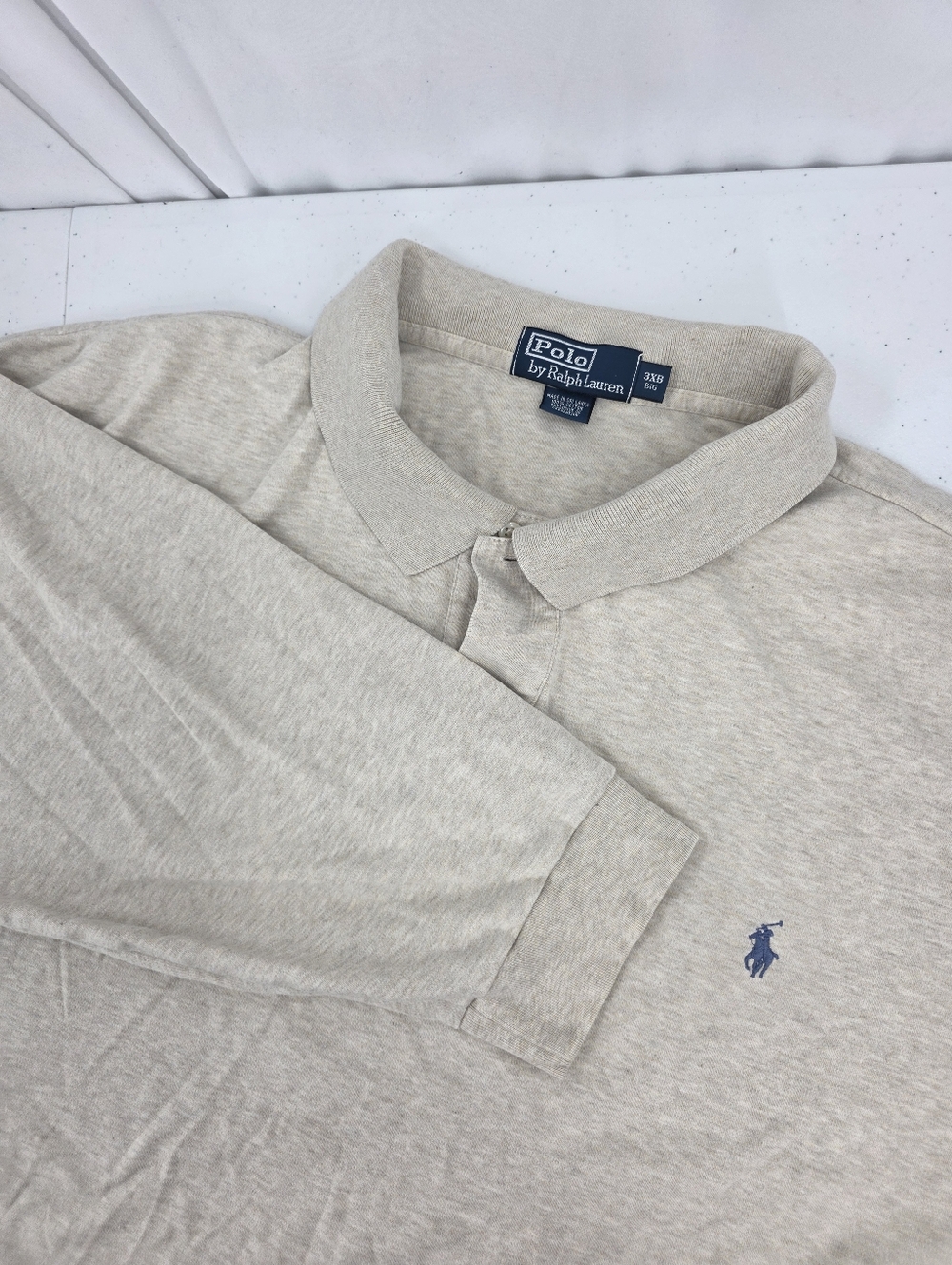 Vintage Polo Ralph Lauren Long Sleeve Polo Shirt Heather Beige Men's Size 3XB.